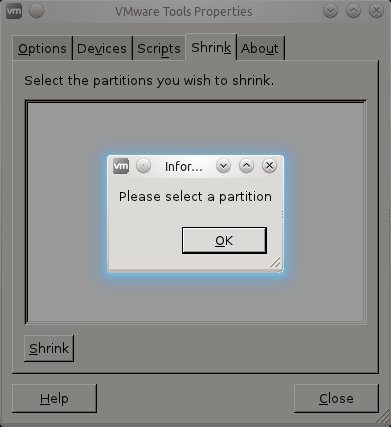 VMWARE SHRINK ERROR